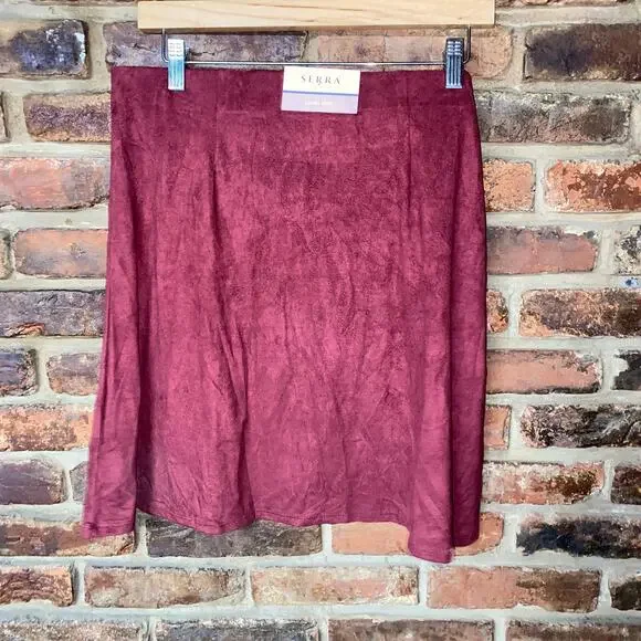 New NWT Serra Maroon Red Faux Suede Pull-On Mini Skirt Women's Size large - Picture 5 of 7